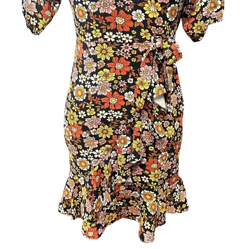 Rare Editions Floral Dress Short Sleeve Ruffle Hem Back Zip Multi Girls 14 NWOT